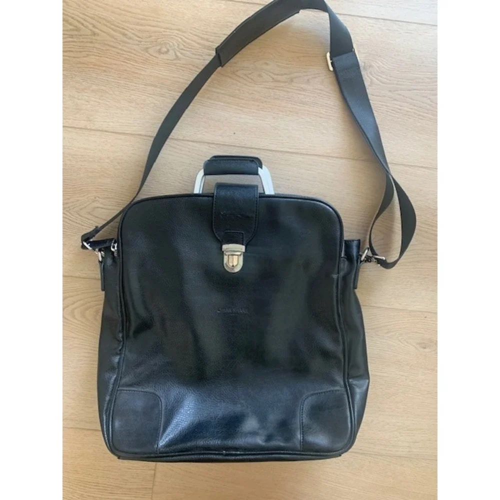 Omar Sharif Black Leather Convertible Backpack Briefcase‎ Messenger Laptop Bag